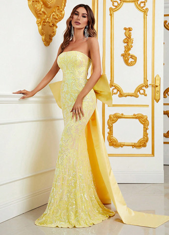 Жовтий кежуал сукня з відкритими плечима SHEIN однотонна