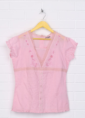 Розовая цветочной расцветки блузка с коротким рукавом h4-kids mode демисезонная