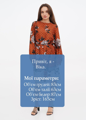 Коричневое кэжуал платье Oltre с цветочным принтом