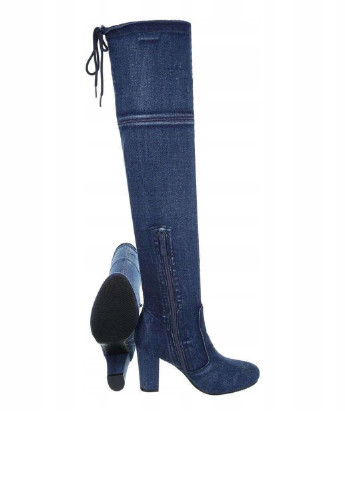 Синие осенние ботфорты Pretty на высоком каблуке с шнуровкой