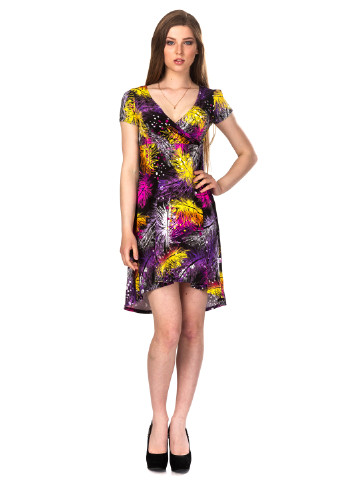Фіолетова кежуал плаття, сукня кльош Leya з абстрактним візерунком