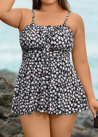 Чорна пляжна сукня а-силует SHEIN з квітковим принтом