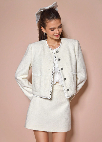 Белое Кэжуал полупальто однобортное SHEIN однотонное