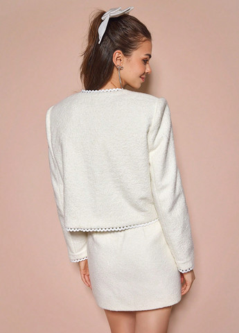 Белое Кэжуал полупальто однобортное SHEIN однотонное