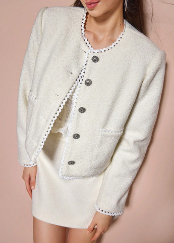 Белое Кэжуал полупальто однобортное SHEIN однотонное