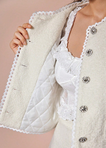 Белое Кэжуал полупальто однобортное SHEIN однотонное