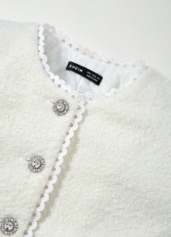 Белое Кэжуал полупальто однобортное SHEIN однотонное