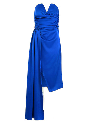 Синее коктейльное платье со шлейфом, бандо Boohoo однотонное