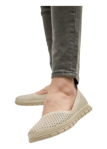 Женские балетки ALLSY | бежевые однотонные перфорация натуральная кожа (329348869)