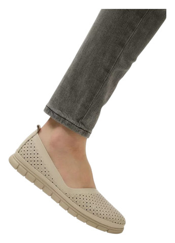 Женские балетки ALLSY | бежевые однотонные перфорация натуральная кожа (329348869)