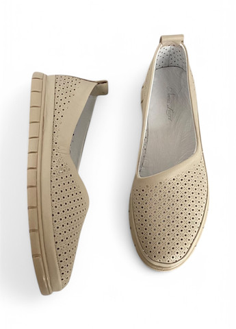 Женские балетки ALLSY | бежевые однотонные перфорация натуральная кожа (329348869)