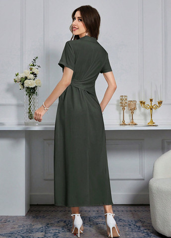 Серое кэжуал платье рубашка SHEIN однотонное