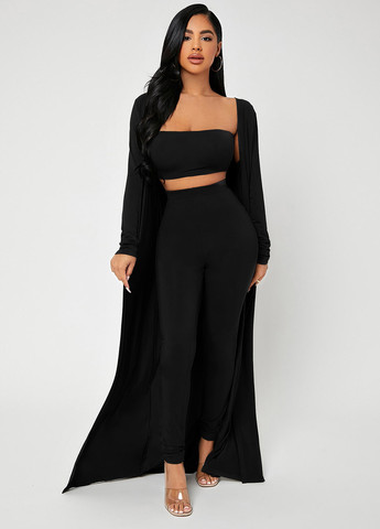 Чорний літній комплект (кардиган, топ, легінси) SHEIN