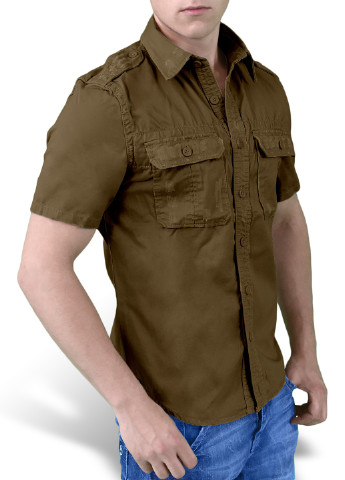 Оливковковая (хаки) кэжуал рубашка однотонная Surplus с коротким рукавом