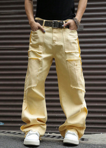 Желтые демисезонные мешковатые джинсы SHEIN