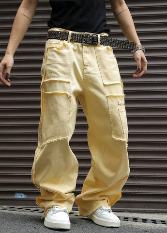 Желтые демисезонные мешковатые джинсы SHEIN