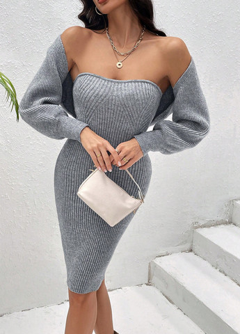 Сірий демісезонний комплект (сукня, болеро) SHEIN