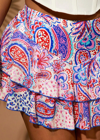 Разноцветная кэжуал "турецкие огурцы" юбка SHEIN клешированная, а-силуэта (трапеция)