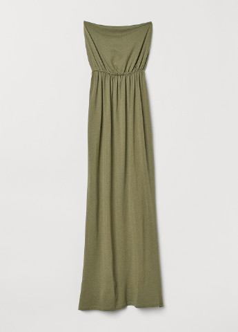 Оливковое кэжуал платье бандо H&M меланжевое