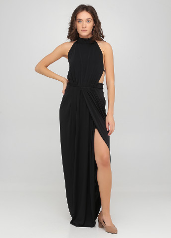 Черное вечернее платье с открытой спиной Glamour babe однотонное