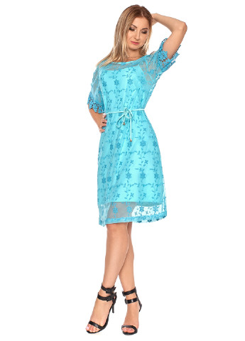 Голубое кэжуал платье SL- FASHION однотонное