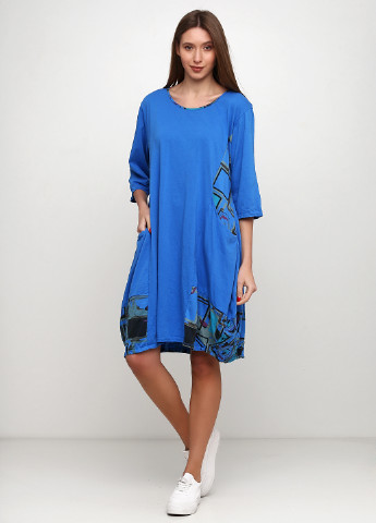 Синее кэжуал платье оверсайз Made in Italy с абстрактным узором