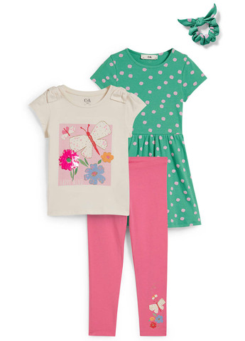 Комбінований літній комплект (футболка, сукня, легінси, резинка) C&A