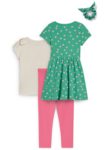 Комбінований літній комплект (футболка, сукня, легінси, резинка) C&A
