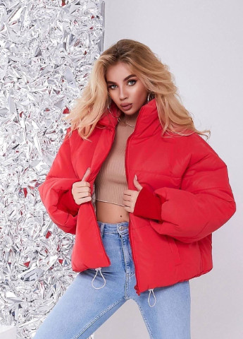 Красная зимняя коротка теплая куртка Hand Made