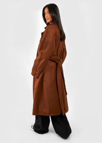 Коричневое демисезонное Пальто двубортное Boohoo