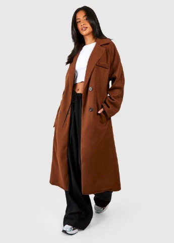 Коричневое демисезонное Пальто двубортное Boohoo