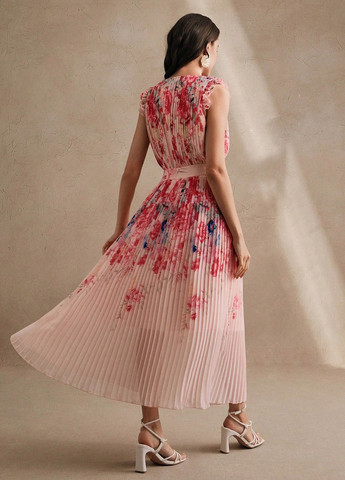 Розовое вечернее платье плиссированное SHEIN с цветочным принтом