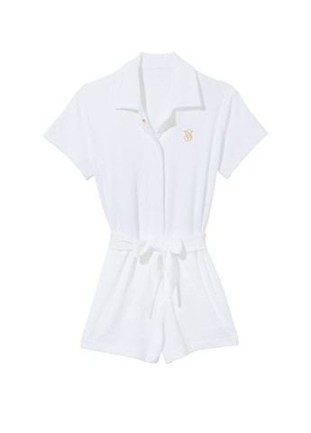 Комбинезон Victoria's Secret комбинезон-шорты логотип белый домашний полиэстер, махра