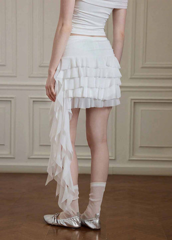 Белая праздничный, кэжуал однотонная юбка SHEIN а-силуэта (трапеция)