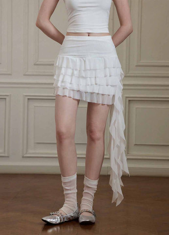 Белая праздничный, кэжуал однотонная юбка SHEIN а-силуэта (трапеция)