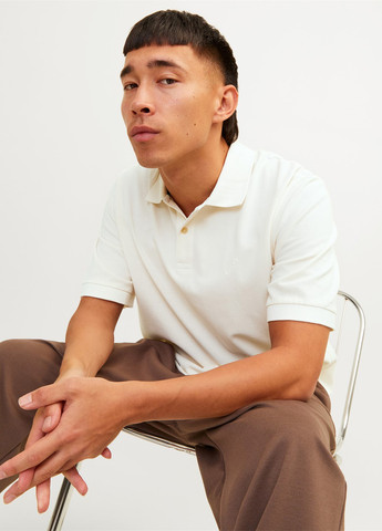 Кремовая футболка-поло для мужчин Jack & Jones однотонная