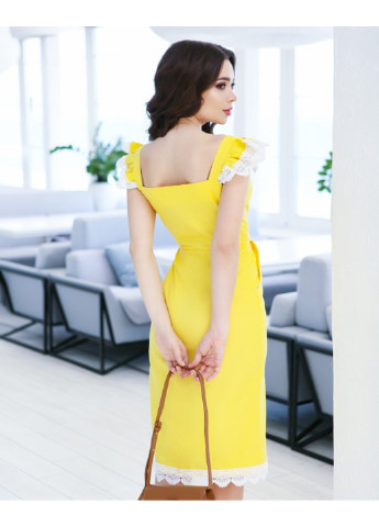 Жовтий повсякденний сукня 11651 s білий ISSA PLUS однотонна