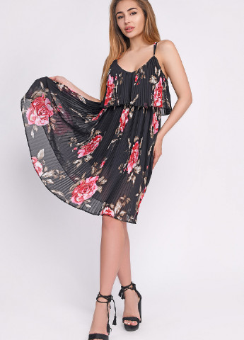 Чорна кежуал плаття, сукня плісована Carica з квітковим принтом