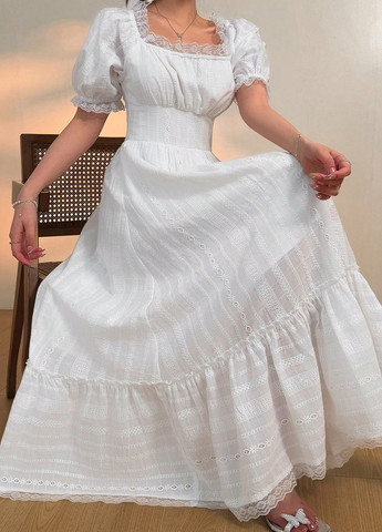 Білий святковий, вечірня, кежуал сукня кльош SHEIN однотонна