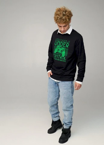 Чорний свитшот мужской oversize /no flis/ YAPPI малюнок (254557535)