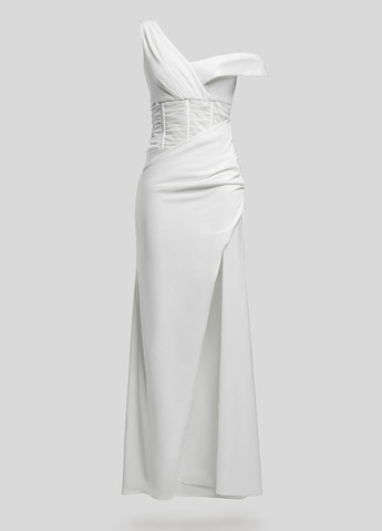 Молочное кэжуал платье на одно плечо Gepur однотонное