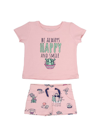 Розовый летний летний комплект для девочки (футболка, шорты) Фламинго Текстиль