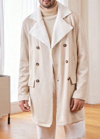 Кремовое зимнее Пальто двубортное SHEIN