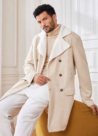 Кремовое зимнее Пальто двубортное SHEIN