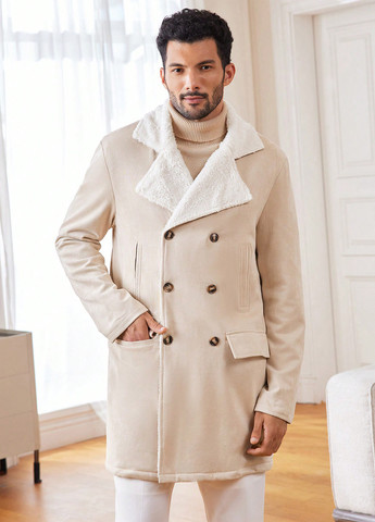 Кремовое зимнее Пальто двубортное SHEIN