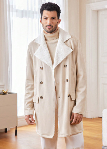 Кремовое зимнее Пальто двубортное SHEIN