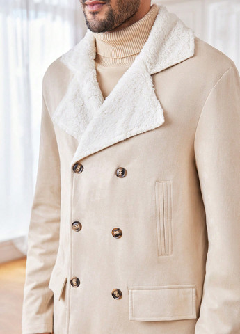 Кремовое зимнее Пальто двубортное SHEIN