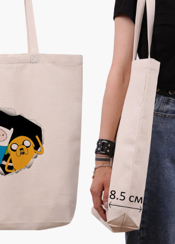 Эко сумка шоппер белая Финн и Джейк пес Время Приключений (Adventure Time) (9227-1581-WTD) экосумка шопер 41*39*8 см MobiPrint (216642145)