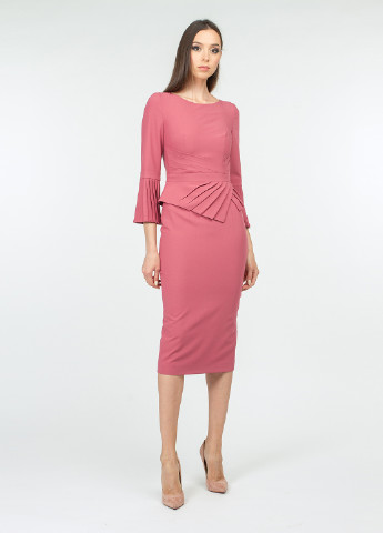 Розовое кэжуал платье с баской, футляр BGL однотонное
