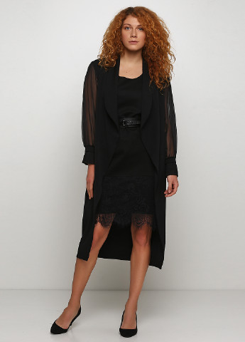 Черный демисезонный комплект (платье, накидка, пояс) Gogo